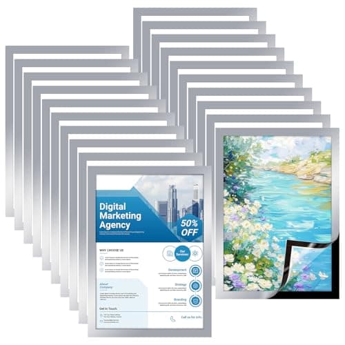 Image of 20Pcs A4 Magnetic Photo Frames for Fridge, 210x297MM Silver Magnetic Picture Frame for Refrigerator Whiteboards & Metal Surfaces, Magnetic Display Frame for Document Paper Holder(Silver)