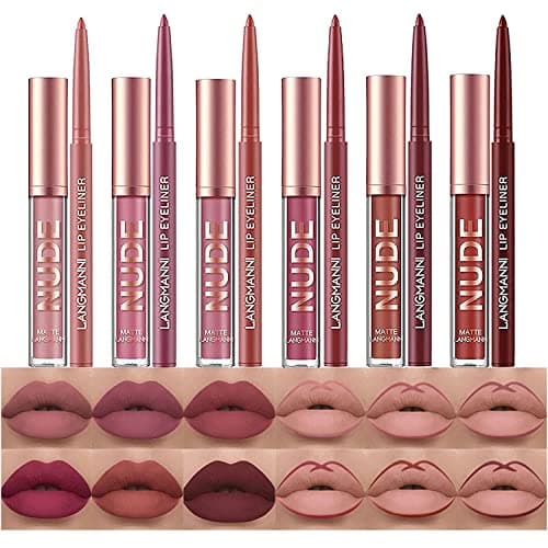 Image of 12 Pcs Liquid Lipstick Lipliner Set Nude Lipliner Matte Lipstick Long Lasting Non-Fading Waterproof Lip Glosses Makeup Set Gift For Women (Set A)