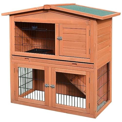 Image of PawHut Rabbit Hutch Outdoor Guinea Pig Hutch 2-Tier Bunny Cage with No-Leak Tray 100.5 x 55 x 101 cm