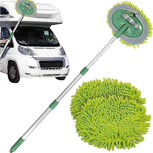 Image of TANNESS Caravan Car Wash Mop Kit - Scratch-Free Microfibre & Mitt for Car Cleaning, Extendable Long Handle, 2 x Lint-Free Mop Heads, Car Washing & Detailing Brush for Cars, Vehicles and Automotive