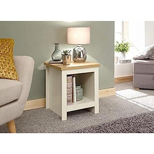 Image of GFW Lancaster Wooden Side Table with Shelf & Oak Contrast Top, Living Room Side Tables Furniture For Display & Storage, Oak, Cream, 45 x 50.5 x 45 cm