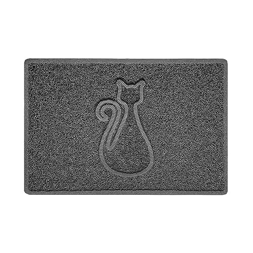 Image of Nicoman Cat Embossed Shape Door Mat Dirt Trapper PVC Spaghetti Mat Washable Quick Drying Barrier Doormat-Dark Grey (Watertight Rubber-Back)-Small (60x40cm)