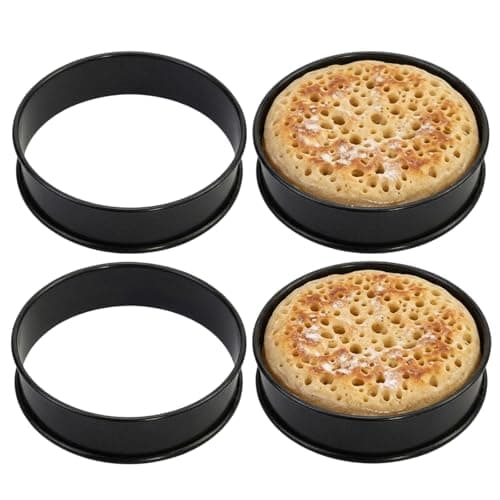 Image of 4 Piece Crumpet Rings, Non-Stick Cooking Rings for Baking, 8.7cm Fried Egg Ring Set, Stainless Steel Double Rolled Edge Cooking Rings, Cookie Rings for Crumpets, Multipurpose Kitchen Tools