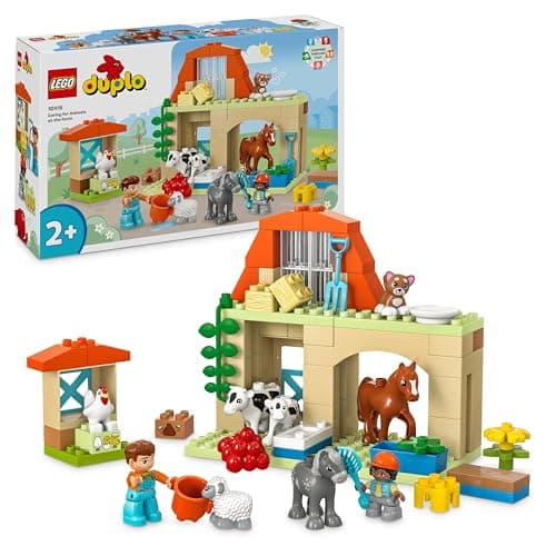 Image of LEGO DUPLO Caring for Animals at the Farm - Montessori Learning Toy for Toddlers - incl. a Farmhouse with Horse, Cow & Chicken Animal Figures - Gift for 2+ Year Old Girls & Boys - 10416