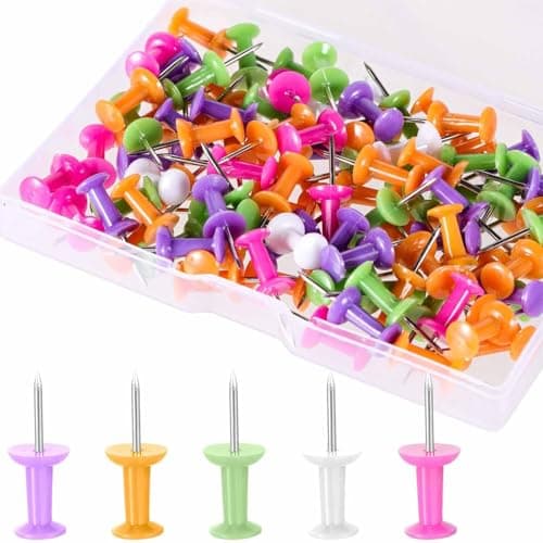 Image of Push Pins for Cork Board 100 Pcs Colour Drawing Pins Thumb Tacks for Cork Board Pins Pins for Pinboard with Storage Box for Cork Notice and Bulletin Boards Map Drawing Home Office Craft