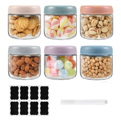 Image of ZhouZGlass 6-Pack 300ml Glass jars with Airtight Screw Lids, Overnight Oats Containers with Lids, Wide mouth Mason Salad jars, Glass Food Storage Containers for Snacks Yogurt Spice Sugar