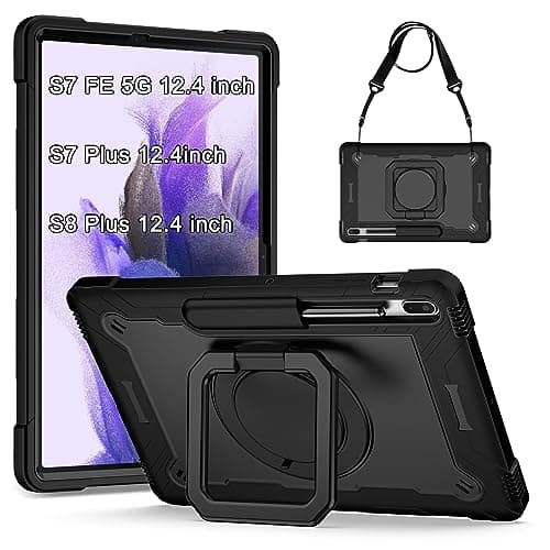 Image of KATUMO Case for Samsung Galaxy Tab S7 FE /S8 Plus/S7 Plus 12.4 inch Shockproof Protective Cover (360°Rotatable Stand & Detachable Adjustable Shoulder Strap & Pencil Holder )S8+2022/S7 FE 2021/S7+2020