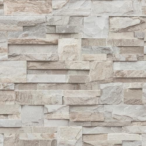 Image of Beige Grey Slate Stone 3D Effect Wallpaper Realistic Brick Living Room Kitchen Bedroom