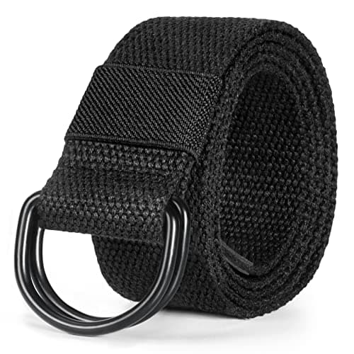 Image of maikun Mens & Womens Canvas Belt with Black D-ring 1 1/2" Wide 43" Long Solid Black