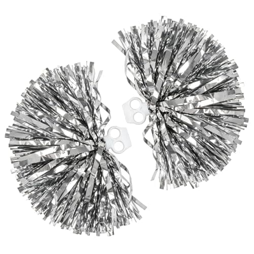 Image of 2 Pack Fluffy Cheerleading Pom Poms Ultra Shining Metallic Foil Cheerleader Pompoms with Finger Rings for Team Spirit Sports Party Dance Cheer (Silver)