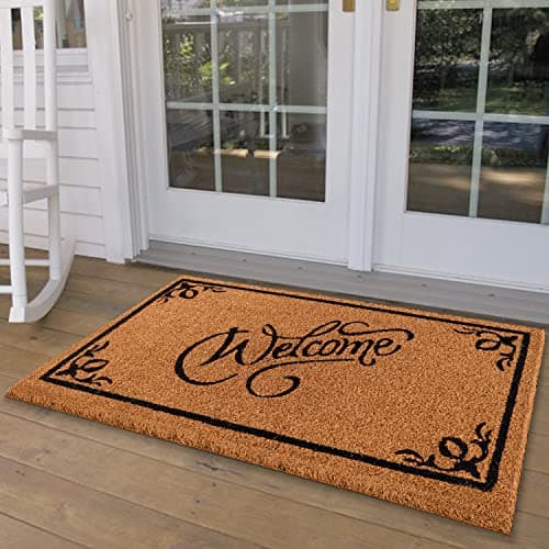 Image of LuxUrux Welcome Mats Outdoor Coco Coir Doormat, with Heavy-Duty PVC Backing - Natural - Perfect Color/Sizing for Outdoor uses. (60 x 90, Script Welcome)