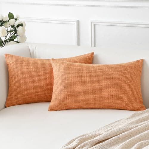 Image of Artscope Coral Cushion Covers Set of 2 Linen Decorative Square Pillowcases Pillow Covers 30x50cm for Home Decor Sofa Bedroom Car (Coral, 12x20)