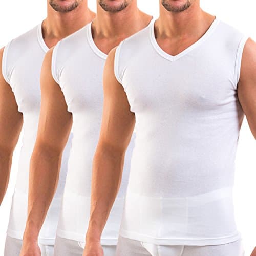 Image of HERMKO 3050-3 Men's Business Tank Tops with V-Neckline, Vest Made of 100% Organic Cotton (Muscle Shirt), Size:Medium, Colour:White