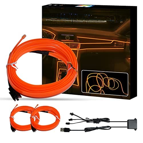 Image of WOWLED Orange El Wire Car interior Lights, 3 in 1 USB Neon Wire Light Kit for Car Ambient Lighting Atmosphere Car Led Interior Strip Light Sewing Edge Decoration(5m / 5V)