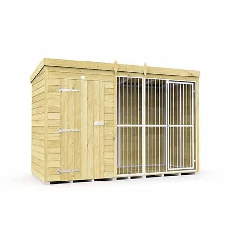Image of Buttercup Farm 10ft X 4ft Dog Kennel and Run Full Height with Bars - Wood - L118 x W302 x H201 cm