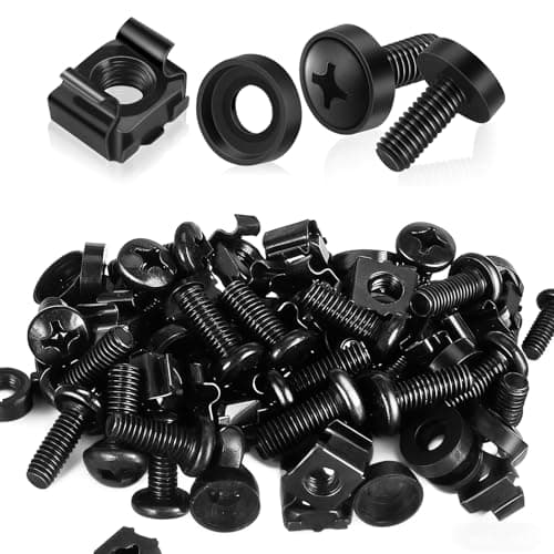 Image of Rack Mount Cage Nuts, 50 Pack M6 x 16mm Server Rack Screws, Bolts and Washers for Server Racks Audio Rack Cabinet Routers and Shelves (Black)