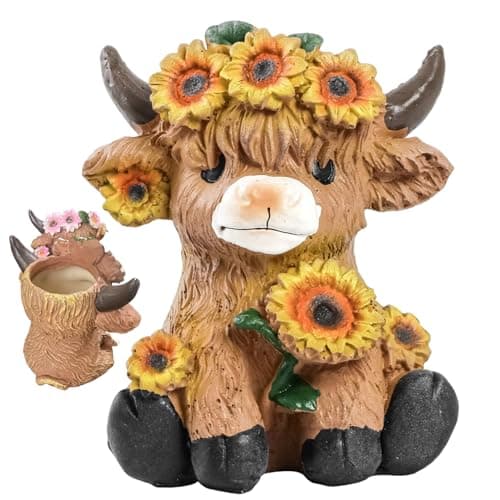 Image of Uanqfegy Highland Cow Planter Cute, Yellow Cow Pot for Plants Handmade Resin Animal Planter for Succulents Indoor Outdoor Garden Favor