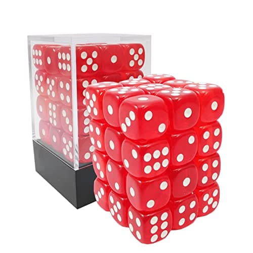 Image of Bescon 12mm 6 Sided Dice 36 in Brick Box, 12mm Six Sided Die (36) Block of Dice, Translucent Red with White Pips