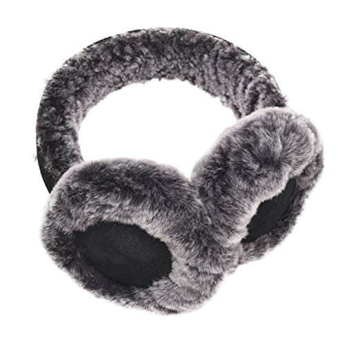 Image of Lambland Premim Sheepskin and Suede Winter Ear Warmers Earmuffs Folding (Black Tipped)