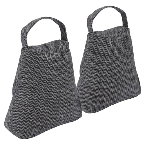 Image of Nicola Spring Fabric Door Stop - Triangle - Grey - Pack of 2 - Indoor Herringbone Decorative Wedge Stopper Interior Weighted Doorstop with Handle for Home, Office