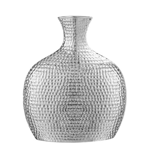 Image of Torre & Tagus Hammered Ceramic Bottle Vase, Tall, Silver