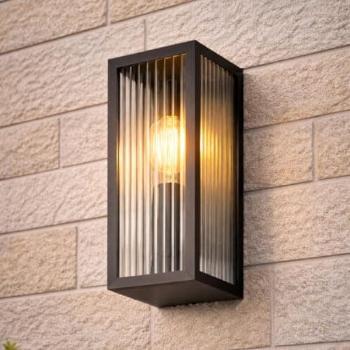 Image of CGC Lighting Outdoor Outside Wall Light Mains Power Security Porch Garden Decorative Lamp Fixture Bevelled Glass Coach Lantern (Black Large)
