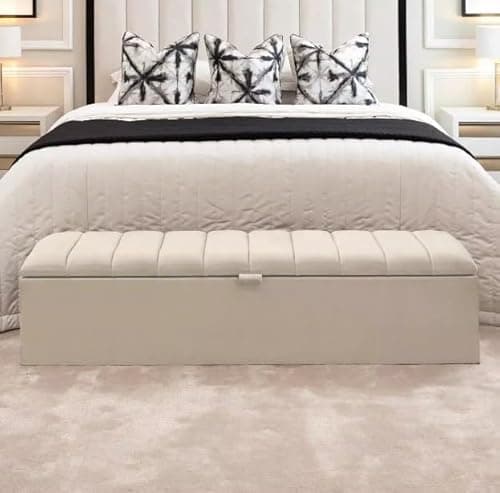Image of beds & bolts furniture Luxury Large Ottoman Storage Blanket Box Upholstered Footstool (Silver, 4ft small double)