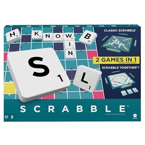 Image of Mattel Games Scrabble Board Game, Family Word Game with Two Ways to Play, includes 50 Goal Cards that Teach Scrabble Basics for 2-4 Players, UK Version, HWD43