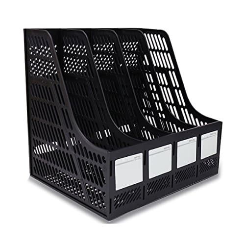 Image of SAYEEC Sturdy Desktop 4 Sections Plastic Magazine Holders Frames File Dividers Document Cabinet Rack Display and Storage Organiser Box Black