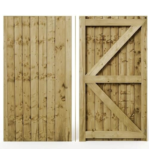 Image of 180 x 75cm Pressure Treated Wooden Garden Gate | Feather Edge Timber Side Gate | 6cm Thick Heavy Duty Outdoor Garden Door