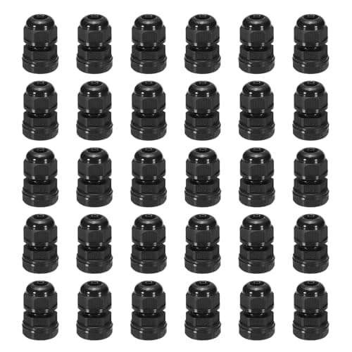 Image of sourcing map 30 Pcs PG7 Cable Glands Adjustable 3-6.5mm PA6 Nylon IP68 Waterproof Connectors with Seals Anti-Corrosion for Industrial/Outdoor Electrical Systems (Black)