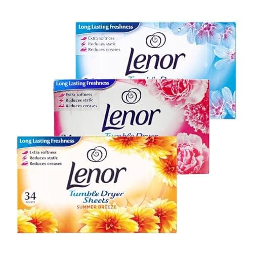 Image of Lenor Fabric Conditioner Dryer Sheets (SPRING AWAKENING, SUMMER BREEZE, PINK BLOSSOM) | Long-Lasting Fresh Floral Scent | Reduces Static Cling | Tumble Dryer Freshness Booster (Choose 3 or 6 pack)