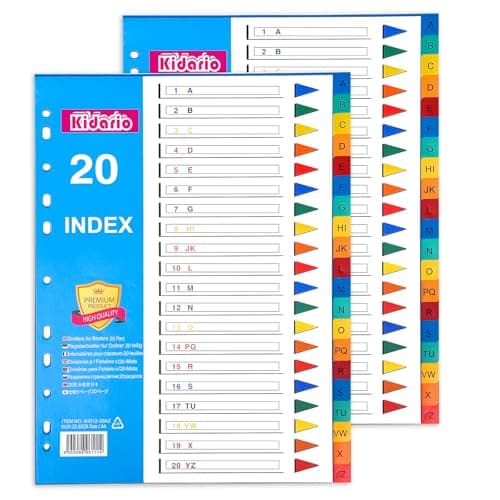 Image of FUYOAL File Dividers A4, 2 Pack 20 Part A-Z Folder Dividers Coloured Multi Hole Plastic Binder Dividers for Lever Arch Files Office School Index Dividers