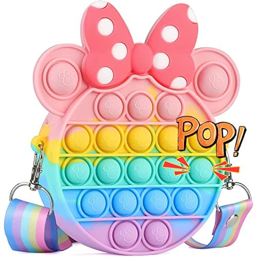 Image of GORAYA Minnie Pop it Bag for Girls, Kids Shoulder Bag, Popit handbag, Pop Fidget purse, Poppet figet toys and Kids present, Push Bubble Popper Pop Up Bag, Birthday Valentine & Ramadan Gift