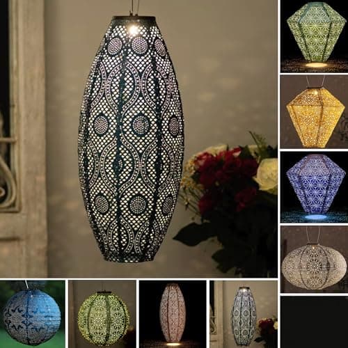 Image of Dawsons Living, Solar Powered LED Large Garden Lantern Outdoor Light - Select Colours & Shapes (Green/Long Oval)