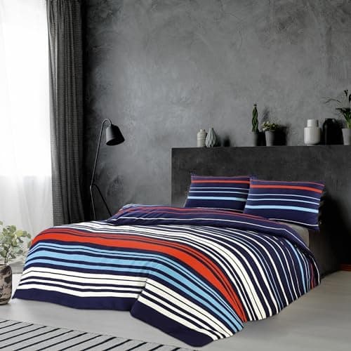Image of Rohi Modern Abstract Stripes King Size Duvet Cover Set | Soft Touch Polycotton Reversible Printed Bedding Set | 1x King Size Bed Duvet Cover 218 x 227cm | 2x Pillow Covers 50 x 75cm (King)