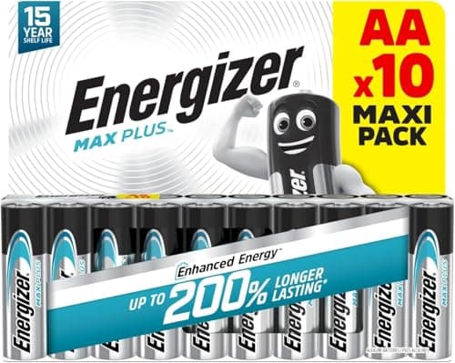 Image of Energizer Max Plus - AA Batteries (10 Pack) - Double A Performance Alkaline Battery 1.5V - 200 Percent Longer Lasting - For High Drain Devices - 0 Plastic Packaging - 15 Year Shelf Life