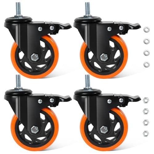 Image of BAOLIHUI 100mm Heavy Duty Castors M12 Screw Thread (30mm Length) Set of 4 Non-Marking Swivel Caster Wheels with Brake 500KG Total Load Capacity for Industrial and Furniture Use