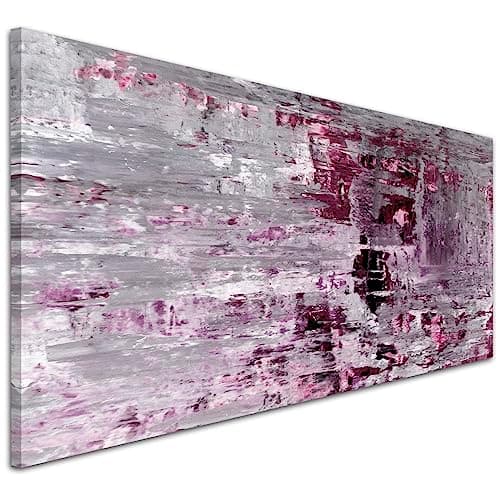 Image of Wallfillers Plum Grey Abstract Painting Canvas Wall Art Print - 1359-118x49cm