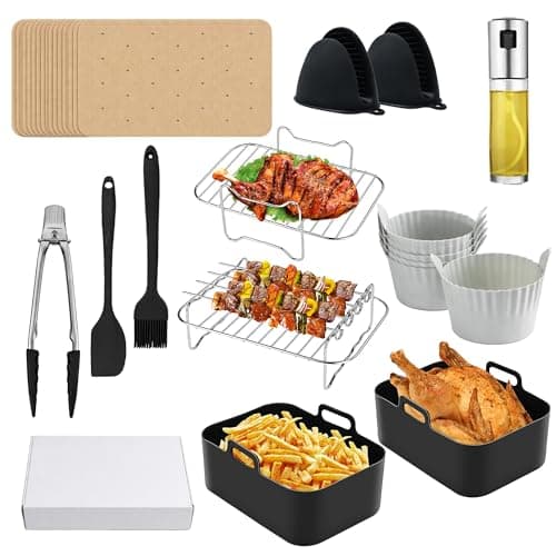 Image of Premium Air Fryer Accessories Set 14 PCS | Compatible with Ninja AF400UK & AF300UK | Fits Tower T17088 & 7.6L–9.5L Dual Air Fryers | Reusable, Heat Resistant, Dishwasher Safe