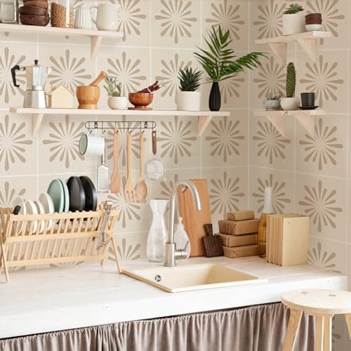 Image of Alwayspon Tile Sticker, 25PcsX15cm/6inch Beige Self Adhesive Stick on Tiles Transfer Sticker for Bathroom Kitchen, Backsplash for Cooker, Peel and Stick Adhesive Vinyl Wall Tiles Sticker