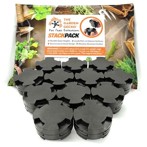 Image of The Garden Gecko Invisible Pot feet for outdoor plant pots and flowers solid EPDM rubber pot risers | 24 PACK | STACK PACK EDITION