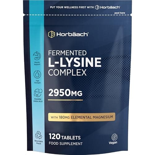 Image of L-Lysine 2950mg | 120 Tablets | Essential Amino Acid | Premium Supplement | Vegan & Vegetarian | By Horbaach