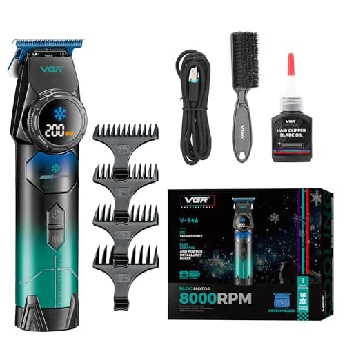 Image of VGR Beard Hair Trimmer for Men with ICE Technology, 8000 RPM Electric BLDC Motor, Blue Ceramic Blade, Cordless USB-C Rechargeable Battery, Professional Barber Shaper Kit for Edges, Detailing, Lines