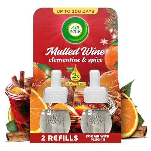 Image of Air Wick Plug in Diffuser Twin Refill, Mulled Wine, Pack 2 x 19ml, Long Lasting Fragrance, Lasts up to 600 Days, Plug in Air freshener
