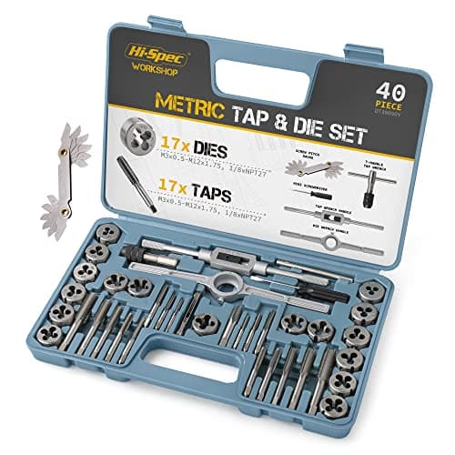 Image of Hi-Spec 40pc Metric Tap & Die Set. Complete M3 to M12 Tapping and Threading Tools with Tap Wrench & Screw Pitch Gauge Accessories