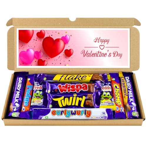 Image of Valentines Day Gift | Letter box Chocolate Gift Selection Box | 10 Fullsize Dairy Milk Chocolate bars | Ideal Valentines Gifts For Him & Her (Pink Hearts)