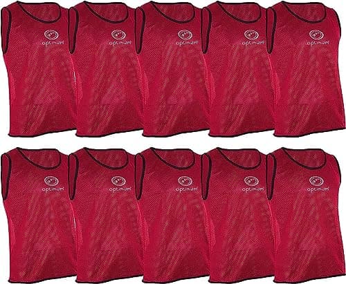 Image of Optimum Unisex Training Bib - Pro Grade Mesh Polyester, Vibrant Anti-Sweat Multi-Sport Bib for Football, Rugby, & Other Activities - Red, Large