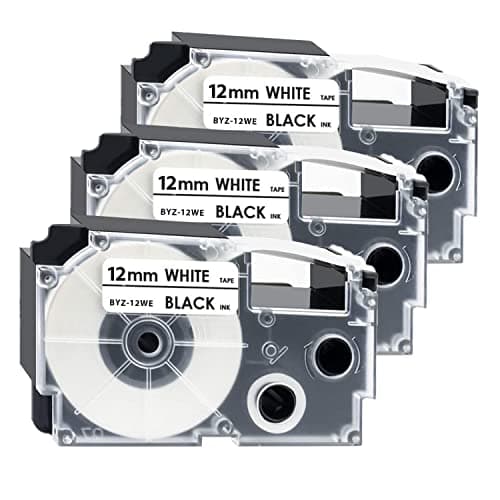 Image of Anjonova 3 x Compatible Casio XR-12WE1 XR-12WE Label Tape 12 mm x 8 m, Cassette Compatible with Casio EZ Label Printer KL-60 KL-70 KL-100 KL-120 KL-130 KL-200 KL-300 KL-G2 KL-750 KL-820, Black on