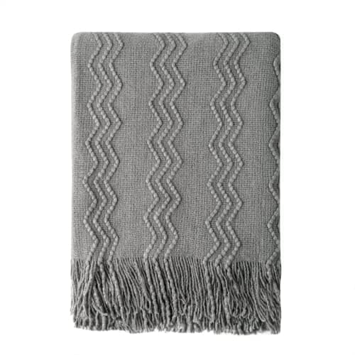 Image of BOURINA Textured Solid Soft Sofa Throw Couch Cover Knitted Decorative Blanket,Dark Grey, 152x203cm